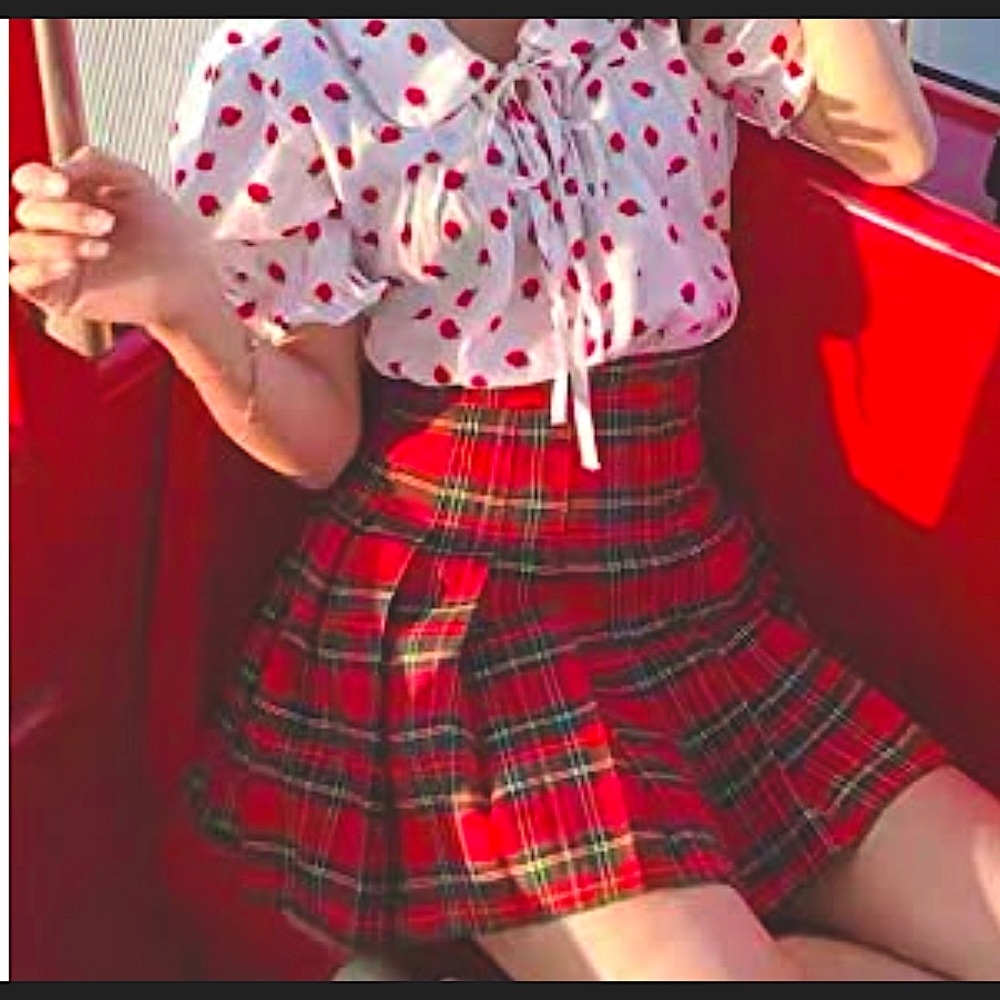 Red plaid school girl skirt